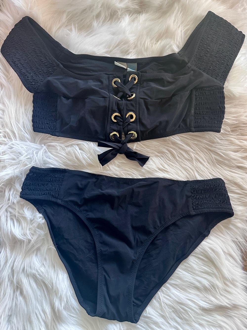 Enfasis black smocked details with gold lace up front!  EUC!  Sz 6!  Unique!